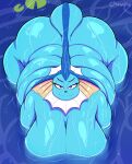  anthro anthrofied big_breasts breasts chowdie dripping_wet eeveelution female generation_1_pokemon hi_res huge_breasts lapis_(chowdie) lily_pad looking_at_viewer nintendo overweight overweight_anthro overweight_female partially_submerged plant pokemon pokemon_(species) public public_nudity purple_eyes smile vaporeon water wet 