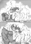  &lt;3 abs anthro bear belly blush canid canine comic flirting group human kimun_kamui_(tas) lifewonders male male/male mammal monochrome musclegut muscular muscular_male partially_submerged pawpads pecs suzuapi2 tokyo_afterschool_summoners trio twink_protagonist_(tas) water 
