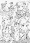  +++ 2girls :3 :d :o bow commentary_request drill_hair elise_(fire_emblem) eyelashes fire_emblem fire_emblem_fates greyscale head_wreath holding holding_staff long_hair mixed-language_commentary monochrome multiple_girls multiple_views one_eye_closed open_mouth own_hands_together parted_bangs sakura_(fire_emblem) seiza sitting smile staff teeth ten_(tenchan_man) twin_drills twintails upper_teeth_only v-shaped_eyebrows 