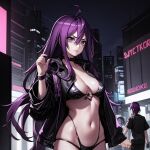  ai-generated grey_eyes highres jacket kotonoha_haruko long_hair my_summer_adventure_-_memories_of_another_life non-web_source open_clothes open_jacket purple_hair 