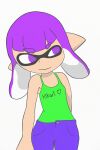  2:3 animal_humanoid anthro black_mask bottomwear cephalopod cephalopod_humanoid clothing female green_clothing green_shirt green_topwear hi_res hikaridraws humanoid inkling inkling_girl marine marine_humanoid mask mollusk mollusk_humanoid nintendo pants purple_bottomwear purple_clothing purple_eyes purple_pants shirt solo splatoon topwear 