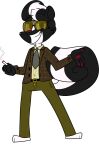  2016 alpha_channel anthro biped black_body black_fur black_hair black_tail bottomwear chokovit_(artist) cigarette clothed clothing colored digital_drawing_(artwork) digital_media_(artwork) donnie_cheatem eyewear feet fur hair hi_res highlights_(coloring) holding_cigarette holding_object jacket leg_markings male mammal markings mature_anthro mature_male mephitid necktie pants pawpads red_nose red_pawpads simple_background skunk skunk_tail socks_(marking) solo standing striped_markings striped_tail stripes sunglasses tail tail_markings topwear transparent_background vest white_feet white_highlights white_markings 