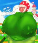  areola belly big_areola big_breasts big_tongue bodily_fluids breasts castle cloud dialogue drooling elemental_creature elemental_humanoid female flirting flirting_with_viewer flora_fauna green_body hi_res highlights_(coloring) huge_areola huge_breasts humanoid hyper hyper_breasts lips mario_bros montgomery_glands navel nintendo nipple_outline not_furry overhang overhanging_belly overweight pipe piranha_plant plant plant_humanoid saliva shaded sky solo speech_bubble spots talking_to_viewer teasing thick_lips tongue tongue_out upper_body vincentdraws watermark white_lips wrinkles 