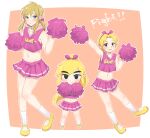  2020 black_eyes blonde_hair blue_eyes cheerleader clothed clothing crossdressing english_text footwear girly group hair hi_res humanoid humanoid_pointy_ears hylian light_body light_skin link louol9 male nintendo not_furry pom_poms simple_background square_crossover text the_legend_of_zelda toon_link trio wind_waker young_link 