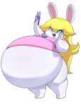 belly big_belly blonde_hair blue_eyes cellphone clothing crossover female hair hyper hyper_belly lipstick makeup mario_bros mario_plus_rabbids_kingdom_battle morbidly_obese morbidly_obese_female nintendo obese obese_female overweight overweight_female phone pink_clothing pink_lipstick pink_shirt pink_topwear princecoffeecakes rabbid_peach raving_rabbids rayman_(series) selfie shirt solo thick_thighs tight_clothing topwear ubisoft white_body 