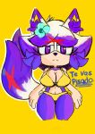  accessory anthro big_breasts breasts clothing dipstick_tail eyelashes fan_character female flower flower_in_hair fur hair hair_accessory hi_res looking_at_viewer markings mawstrife navel plant pupils purple_body purple_eyes purple_fur sega simple_background slit_pupils solo sonic_the_hedgehog_(series) swimwear tail tail_markings tan_body tan_fur thick_thighs white_body white_fur wide_hips yellow_background yellow_clothing yellow_swimwear 