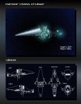  3d commentary concept_art cruiser_(eve_online) english_text eve_online flying from_side gallente_federation_(eve_online) glowing highres multiple_views original outdoors radio_antenna science_fiction sky space spacecraft star_(sky) starry_sky strategic_cruiser_(eve_online) tech_3_ship_(eve_online) thrusters toneloperu vehicle_focus 