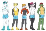  3:2 anthro anthrofied appletun armpit_hair body_hair boltund boxer_briefs boxer_briefs_only chest_tuft clothed clothing davie_(fuze) ed_(fuze) fuze galarian_form galarian_linoone galarian_ponyta generation_8_pokemon group hands_behind_head hands_on_hips hi_res king_(fuze) male navel nintendo nipples pokemon pokemon_(species) pokemorph raboot regional_form_(pokemon) simple_background topless tuft underwear underwear_only white_background 