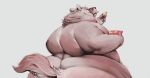  anthro back_fat belly big_butt bowl butt canid canine chubby_cheeks claws container cookie eating fat_rolls food food_in_mouth fur grey_body grey_fur holding_bowl holding_container holding_cookie holding_food holding_object huge_butt looking_back male mammal moobs nude obese obese_anthro obese_male overweight overweight_anthro overweight_male pearybear rear_view solo wide_hips 