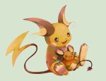  animal_nose creature dedenne grey_background hinekure no_humans open_mouth pawpads pokemon pokemon_(creature) raichu simple_background sitting size_difference whiskers 