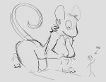  &lt;3 &lt;3_eyes 2022 anthro breasts digital_drawing_(artwork) digital_media_(artwork) duo ears_up hand_on_breast hi_res invalid_tag kneeling macro mammal monochrome murid murine raised_tail rat rodent schmutzo size_difference sketch stick_figure tail 
