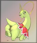  2023 anus dinosaur female feral full-length_portrait generation_2_pokemon genitals green_body hi_res honeymono long_neck looking_back meganium nintendo pokemon pokemon_(species) portrait pussy raised_foot rear_view reptile sauropod scalie solo 