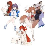  5girls angelina_(arknights) angelina_(summer_flowers)_(arknights) animal_ears arknights carnelian_(arknights) carnelian_(shimmering_dew)_(arknights) cow_ears cow_girl cow_horns dark-skinned_female dark_skin demon_girl demon_horns food fox_ears fox_girl fox_tail goat_ears goat_girl goat_horns goma_74umai highres holding holding_food hood horns infection_monitor_(arknights) multiple_girls official_alternate_costume popsicle projekt_red_(arknights) projekt_red_(light_breeze)_(arknights) sideroca_(arknights) sideroca_(light_breeze)_(arknights) slippers surtr_(arknights) surtr_(colorful_wonderland)_(arknights) swimsuit tail wolf_ears wolf_girl wolf_tail 