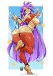  bayeuxman big_breasts big_butt bodily_fluids breasts butt clothing female genie genital_fluids hair hi_res humanoid humanoid_pointy_ears nipples not_furry purple_hair pussy_juice shantae shantae_(series) solo thong underwear wayforward 