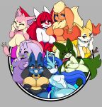  anthro big_breasts black_body black_fur blue_body blue_eyes blue_fur bodily_fluids braixen breasts breath_cloud brown_eyes cheek_tuft color_wheel_challenge covering covering_breasts drooling eeveelution eyelashes eyes_closed facial_markings facial_tuft featureless_breasts female flareon fur generation_1_pokemon generation_2_pokemon generation_3_pokemon generation_4_pokemon generation_6_pokemon generation_9_pokemon goodra green_body green_fur green_tongue grey_background group hair head_markings head_tuft hi_res holding_breast huge_breasts i_am_kat95 latias legendary_pokemon long_hair lucario markings meowscarada navel neck_tuft nintendo one_eye_closed open_mouth orange_body orange_eyes orange_fur overweight overweight_female pink_body pink_eyes pink_fur pokemon pokemon_(species) purple_body red_eyes red_hair saliva simple_background skitty small_breasts smile suicune tan_body tan_fur thick_thighs tongue tongue_out tuft white_body white_fur wide_hips yellow_body yellow_fur 