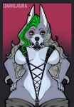  anthro areola big_breasts bikini breasts butt_from_the_front canid canine canis clothing collar darklaura ear_piercing ear_ring eyelashes eyeshadow facial_markings female five_nights_at_freddy&#039;s five_nights_at_freddy&#039;s:_security_breach fur genitals green_highlights grey_areola grey_background grey_body grey_clothing grey_fur grey_hair grey_legwear grey_pussy hair hand_on_hip head_markings hi_res highlights_(coloring) legwear long_hair makeup mammal markings navel open_mouth piercing pink_background purple_eyeshadow pussy pussy_floss ring_piercing roxanne_wolf_(fnaf) scottgames simple_background sling_bikini solo spiked_collar spikes steel_wool_studios swimwear thick_thighs wide_hips wolf yellow_eyes 