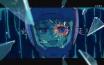  1boy :d black_border blue_eyes blue_hair border broken_glass chromatic_aberration fake_date film_grain glass glass_shards gundam helmet kamille_bidan kazahana._(hankenno_kaza) letterboxed looking_at_viewer male_focus open_mouth outside_border smile solo space_helmet spoilers straight-on zeta_gundam 