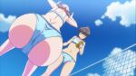  2girls adjusting_clothes adjusting_swimsuit anime_screencap ass beach_volleyball bead_bracelet beads bikini blue_sky bracelet brown_hair cloud day harukana_receive higa_kanata jewelry multiple_girls non-web_source oozora_haruka_(harukana_receive) outdoors sky swimsuit volleyball volleyball_net 