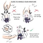  &gt;_&lt; 1girl ahoge blue_archive checkmark chibi disembodied_limb english_text heart hina_(blue_archive) horns how_to_hold_x_(meme) lifting_person meme mini_person minigirl pulling purple_eyes simple_background white_background white_hair x zenome_leon 