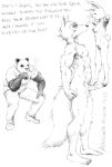  2023 anthro asthexiancal balls bear beastars black_and_white breasts canid canine canis cigarette clothed clothing dialogue english_text erection eyes_closed female fur genitals giant_panda gouhin_(beastars) group haru_(beastars) hi_res lagomorph larger_male legoshi_(beastars) leporid male male/female mammal monochrome navel nipples pubes pussy rabbit scut_tail short_tail size_difference sketch smaller_female tail text trio wolf 