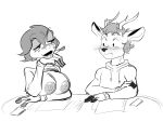  absurd_res amphibian anthro blush breasts deer duo exposed_breasts female frog hi_res looking_at_breasts male male/female mammal mary_(viero) nervous public public_nudity seb_(viero) shirt_up uchedroch_(artist) 