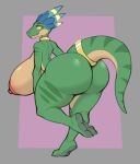  absurd_res big_breasts big_butt bodily_fluids breasts butt dinosaur dromaeosaurid genitals green_body green_scales head_feathers hi_res huge_breasts huge_butt ixchel_(velocicopter) jewelry necklace non-mammal_breasts nude reddrago reptile scales scalie theropod thick_thighs velociraptor 