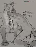  2023 absurd_res anthro anthro_on_anthro anus balls banzai_(the_lion_king) big_penis biped butt derp_eyes digital_media_(artwork) disney duo ed_(the_lion_king) english_text erection genitals greyscale grin hi_res hyena intraspecies kneeling lizardlars male male/male mammal monochrome musky_cock notched_ear paws penis smile spotted_hyena text the_lion_king 