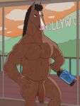  alcohol anthro beverage black_hair bojack_horseman bojack_horseman_(character) brown_body equid equine genitals hair hi_res horse male male/male mammal netflix nude ryanburr solo 