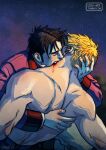  2boys alternate_costume alternate_universe bad_id bad_tumblr_id bara biting black_hair blonde_hair blood_sucking couple cris_art hand_in_another&#039;s_hair hand_on_another&#039;s_head hulkling long_sideburns male_focus marvel multiple_boys muscular muscular_male neck_biting short_hair sideburns thick_eyebrows topless_male upper_body vampire wiccan yaoi 