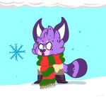  absurd_res anthro boots chibi clothing digital_drawing_(artwork) digital_media_(artwork) footwear hebinoashura_(artist) hi_res holidays leo_(ultralaserten) male scarf snow snowing snowing_outside solo surprise surprised_expression 