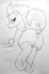  2023 absurd_res anus_outline blush broken_horn butt dock equid equine female feral friendship_is_magic hasbro hi_res hooves horn looking_back mammal monochrome my_little_pony my_little_pony:_the_movie_(2017) perrox solo tempest_shadow_(mlp) traditional_media_(artwork) unicorn 