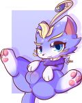  absurd_res anus arustuff blue_body blue_eyes blush butt felid feline female feral genitals hi_res league_of_legends looking_at_viewer mammal pawpads paws plump_labia pussy riot_games solo spread_legs spreading tail tencent white_body yuumi_(lol) 