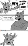  absurd_res anthro bovid caprine clothed clothing comic crossed_arms dialogue duo gesture goat hi_res horn humor hyena jarnqk linus_(jarnqk) male mammal meme open_mouth pointing sharp_teeth shirt shirtless tails_gets_trolled tank_top teeth topwear 