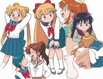  6+girls aino_minako animal_ears apron arms_behind_head artemis_(sailor_moon) bishoujo_senshi_sailor_moon blonde_hair blue_eyes blue_hair bow brown_hair cat cat_ears cat_tail closed_eyes furuhata_unazuki hino_rei kino_makoto long_hair mizuno_ami multiple_girls ponytail red_bow school_uniform skirt tail tsubobot tsukino_usagi twintails very_long_hair 