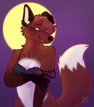  ambiguous_gender anthro black_body black_ears black_fur black_nose black_paws bra canid canine clothing cowcollar digital_media_(artwork) flirting_look floppy_ears fluffy fluffy_tail fox fur hair hi_res inner_ear_fluff jesam_(jesam) lace_bra mammal moon multicolored_body multicolored_fur nonbinary_(lore) purple_eyes red_body red_fox red_fur red_hair solo tail tuft underwear undressing white_body white_fur white_inner_ear_fluff 