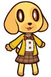 animal_crossing anthro brown_eyes canid canine canis clothed clothing domestic_dog female fully_clothed fur goldie_(animal_crossing) knaxley low_res mammal nintendo solo yellow_body yellow_fur 