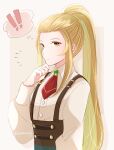  1girl blonde_hair closed_mouth fire_emblem fire_emblem_engage highres jade_(fire_emblem) long_hair long_sleeves looking_at_viewer necktie official_alternate_costume ponytail shirt simple_background solo suspenders upper_body very_long_hair white_shirt yellow_eyes yutohiroya 
