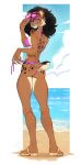  2023 accessory aisha_masters anthro beach bikini bikini_bottom bikini_top breasts butt clothing cloud cloudscape ear_piercing ear_ring eyelashes eyewear fangs felid female footwear fur hair hair_accessory hairband half-closed_eyes head_turned hi_res looking_at_viewer makeup mammal nails narrowed_eyes peachmuffin piercing rear_view ring_piercing saber-toothed_tiger sand sandals sea seaside side_boob signature sky smile smiling_at_viewer solo spots spotted_body spotted_fur standing sunglasses swimwear tail teasing teeth undoing_clothing untied_bikini water 