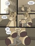  3:4 anthro biped canid canine clothed clothing comic english_text female fennec fingers fox freckles_(artist) hair mammal open_mouth open_smile plushie smile solo speech_bubble tail text 