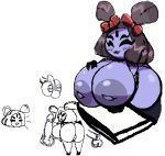  accessory anthro arachnid arthropod big_breasts black_hair blush bow_ribbon breasts butt cubesmolly female genitals hair hair_accessory hair_bow hair_ribbon huge_breasts monster muffet penis purple_body ribbons simple_background smile solo spider undertale undertale_(series) white_background 