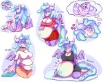  anthro belly big_belly big_breasts blush breasts clothing comic digital_media_(artwork) dragon egg female freddymartin fredscloset goo_creature hi_res navel oviposition pregnant pregnant_female sequence slightly_chubby solo 