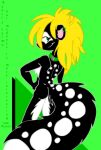  blonde_hair female fur green_background hair mammal mephitid rear_view simple_background skunk spots spotted_body spotted_fur tabbiewolf thoe_(tabbiewolf) 