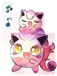  animal_focus beamed_eighth_notes closed_eyes colored_skin commentary_request eighth_note fangs hanabusaoekaki highres jigglypuff music musical_note no_humans open_mouth pink_skin pokemon pokemon_(creature) scream_tail singing white_background yellow_eyes 