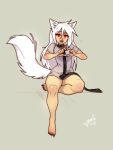  &lt;3 2023 3:4 animal_humanoid anthro blush bottomless canid canid_humanoid canine canine_humanoid clothed clothing collar dragonfu female hair hi_res humanoid leash leashed_collar mammal mammal_humanoid open_mouth red_eyes shinyuu_(character) shirt shirt_only solo tail topwear topwear_only white_hair white_tail wolf_humanoid 
