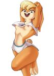  anthro areola blonde_hair blue_eyes bottomwear breasts brown_body brown_eyeshadow brown_fur buckteeth clothing cotton_tail eyelashes female floppy_ears fur hair hands_behind_head hi_res lagomorph leporid lola_bunny looney_tunes lop_ears mammal nipple_slip nipples open_mouth pink_areola pink_nipples rabbit remu_ne shorts simple_background small_breasts solo space_jam tan_body tan_fur teeth thick_thighs topwear warner_brothers white_background white_bottomwear white_clothing white_shorts white_topwear wide_hips 