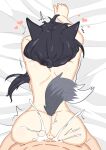  1boy 1girl animal_ears ass azur_lane back black_hair completely_nude cum cum_in_pussy deep_penetration doggystyle ejaculation excessive_cum grey_tail highres nude on_bed ponytail sbeve2004 sex sheet_grab shigure_(azur_lane) tail 