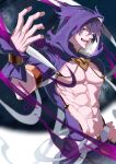 1boy abs absurdres bare_pectorals bishounen commission constellation_print cowboy_shot grey_eyes hand_on_own_hip haruakira highres hood hoodie indie_virtual_youtuber large_pectorals looking_at_viewer magic male_focus mrblurry muscular muscular_male one_eye_closed open_mouth pectorals purple_hair purple_hoodie short_hair skeb_commission solo star_(sky) virtual_youtuber 