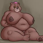  2023 5_toes anthro anthrofied areola arm_tuft barely_visible_genitalia barely_visible_pussy bear belly beret big_breasts biped black_eyebrows black_eyelashes black_nose breasts breasts_apart brown_areola brown_body brown_ears brown_fur brown_nipples brown_pawpads cheek_tuft clothing countershade_snout countershading digital_drawing_(artwork) digital_media_(artwork) dreamworks ear_piercing ear_ring eyebrows eyelashes facial_tuft feet female fingers full-length_portrait fur fur_tuft genitals green_sclera grey_background hands_on_belly hands_on_own_belly hat headgear headwear hi_res huge_breasts innie_pussy looking_at_viewer mama_bear mama_bear_(puss_in_boots) mammal mature_anthro mature_female mostly_nude mostly_nude_anthro mostly_nude_female navel nipples overweight overweight_anthro overweight_female oystercatcher7 pawpads piercing pink_beret pink_clothing pink_hat pink_headwear pinup portrait pose puss_in_boots_(film) puss_in_boots_the_last_wish pussy ring_piercing round_ears shadow shoulder_tuft simple_background sitting snout solo thick_thighs three-quarter_view toes tuft white_body white_countershading white_ear_piercing white_ear_ring white_fur white_piercing yellow_ear_piercing yellow_ear_ring yellow_piercing 