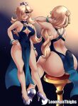  1girl ass blonde_hair bracelet breasts crown curvy hair_over_one_eye high_heels jewelry large_breasts legs leonart long_hair looking_at_viewer mario_(series) rosalina sitting solo standing thick_thighs thighs 