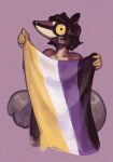  2023 ambiguous_gender anthro dasyuromorph flag hadmyway hadmyway_(fursona) hair happy holding_object lgbt_pride looking_at_viewer mammal marsupial nonbinary_(lore) nonbinary_pride_colors numbat open_mouth pride_colors short_hair simple_background solo yellow_sclera 